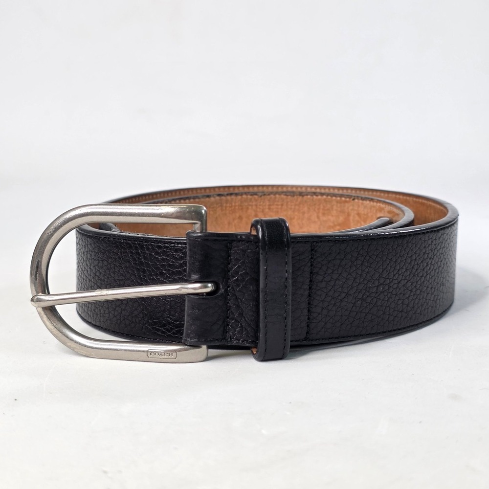 Coach Men's Black Pebbled Leather Belt Silver Horseshoe Buckle F90263 32 80cm